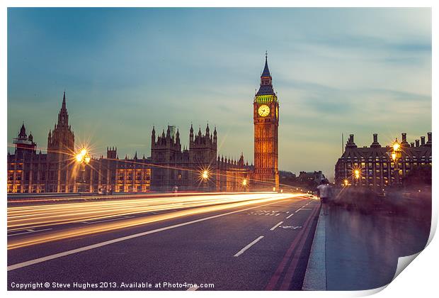 Palace of Westminster light trails Print by Steve Hughes