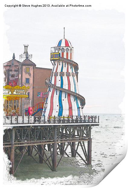 Brighton Pier Helter Skelter watercolour Print by Steve Hughes