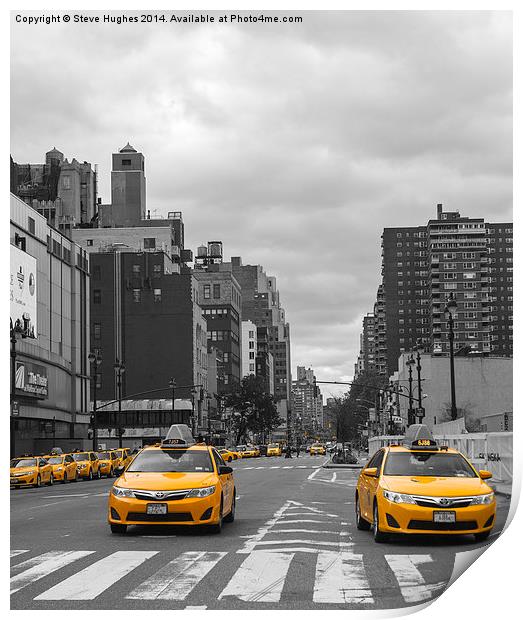  Yellow Taxi Cabs in New York Print by Steve Hughes