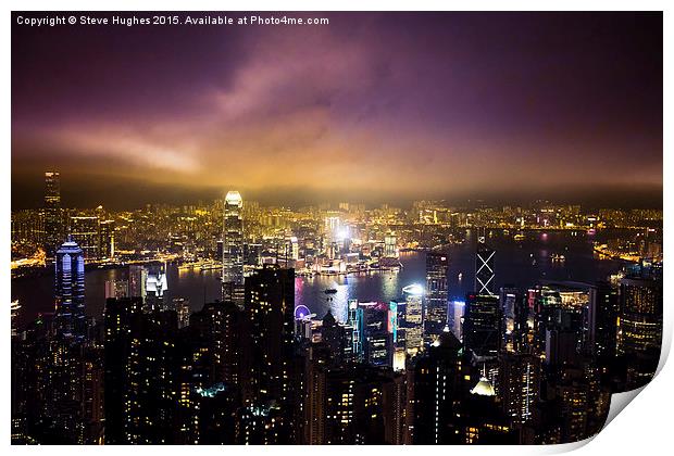  Hongkong City at night Print by Steve Hughes
