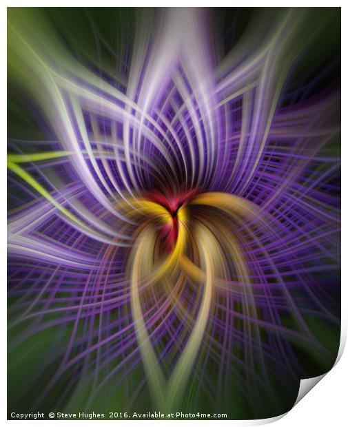 Purple Passion flower manipulation Print by Steve Hughes