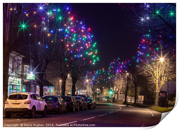 Ripley at night with Christmas lights Print by Steve Hughes