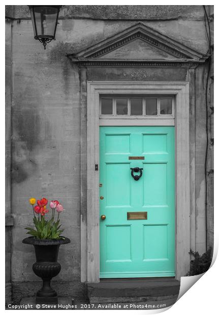 Turquise Front door and Tulips Print by Steve Hughes
