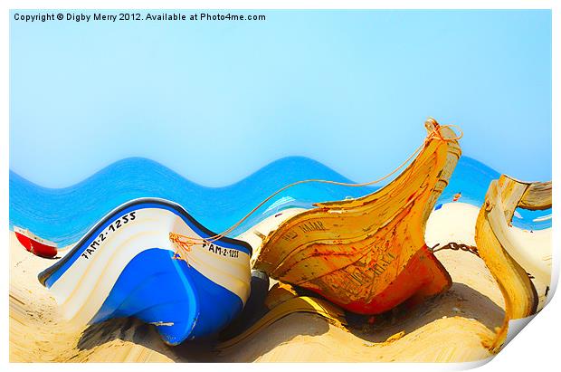 Surreal Boats on the beach Print by Digby Merry