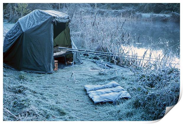 A winter Carp fishing session, Devon Print by Simon Armstrong