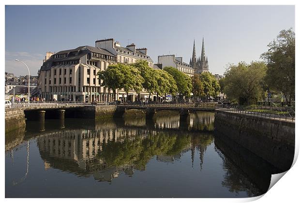 River reflections in a Quimper city scene Print by Simon Armstrong