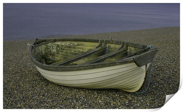 Rowing boat on Weybourne beach Print by Kathy Simms