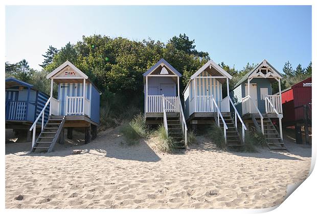 Beach Huts at Well next the Sea North Norfolk Print by Kathy Simms