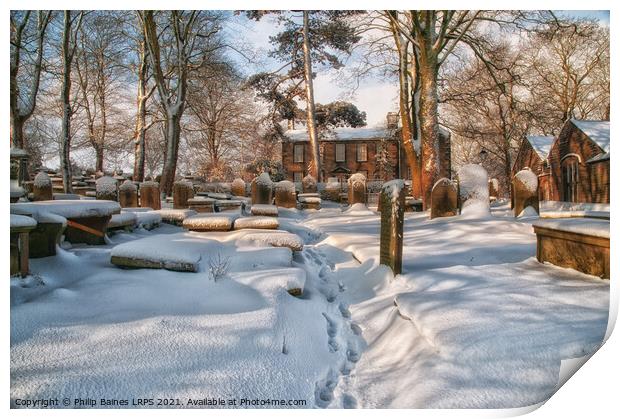 Bronte Parsonage in the snow Print by Philip Baines