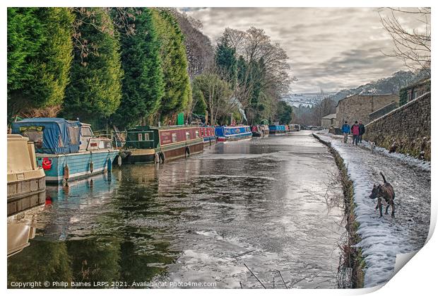A Frozen Rochdale Canal at Hebden Bridge Print by Philip Baines