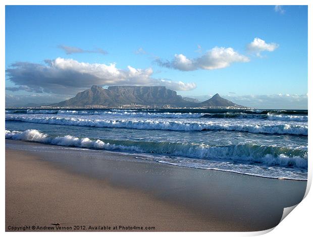 Table Mountain, Cape Town, Bloubergstrand Print by Andrew Vernon