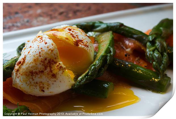 Poached egg on Asparagus & Salmon Print by Paul Holman Photography