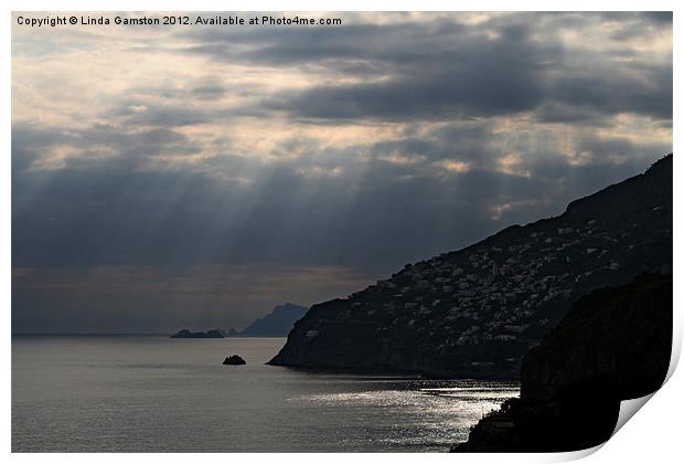 Sun's rays, Amalfi coast Print by Linda Gamston