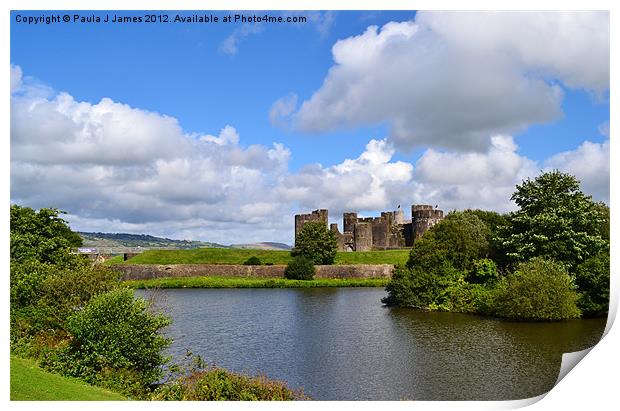 Caerphilly Castle with moat Print by Paula J James