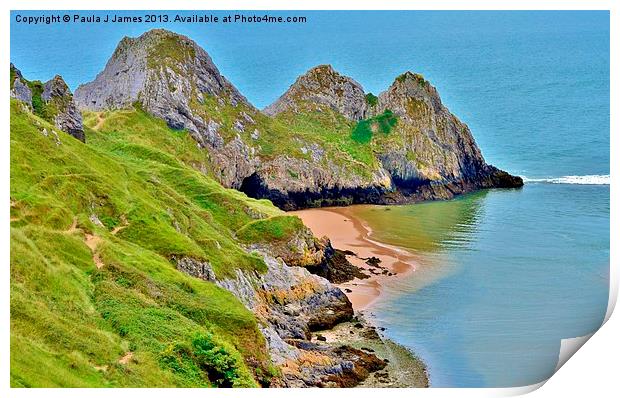 Three Cliffs Bay Print by Paula J James