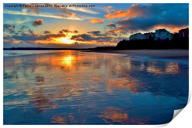 Sunset in Tenby Print by Paula J James