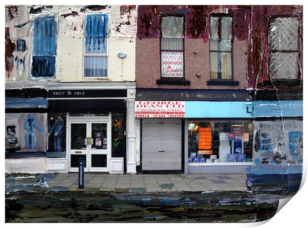 Old row of Shops Print by JEAN FITZHUGH