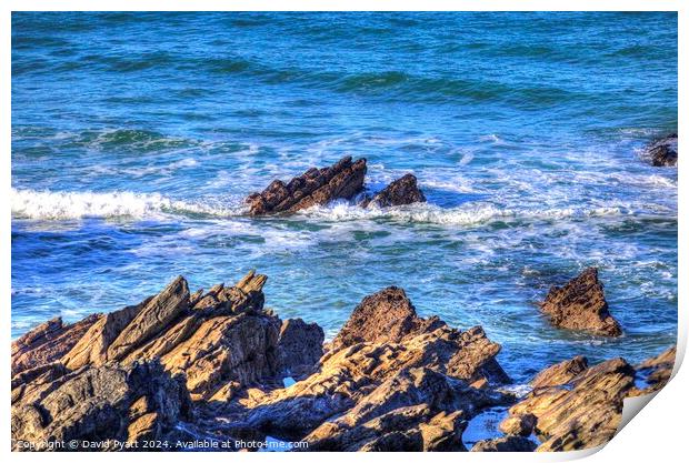  Cornish Rocks Breaking Waves Print by David Pyatt