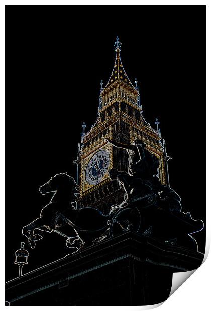 Big Ben and Boudica Statue Print by David Pyatt