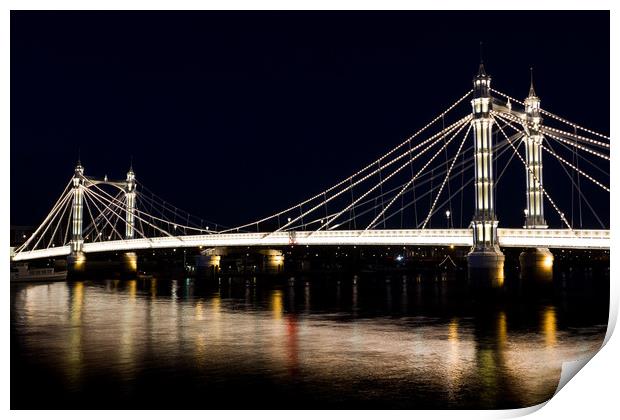 Albert Bridge London night view Print by David Pyatt