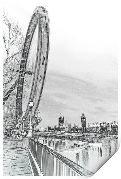 London Eye and Westminster Art Print by David Pyatt