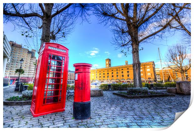  Red Post Box Phone box Londo Print by David Pyatt