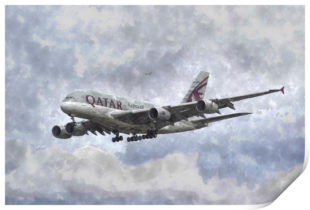 Qatar Airlines Airbus And Seagull Escort Art Print by David Pyatt