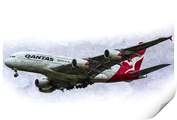 Qantas Airbus A380 Art Print by David Pyatt