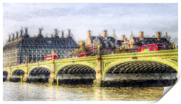Westminster Bridge and London Buses Art Print by David Pyatt