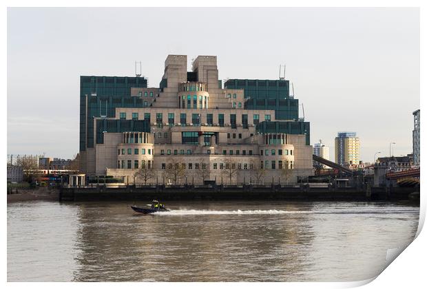 SIS Secret Service Building London And Rib Boat Print by David Pyatt