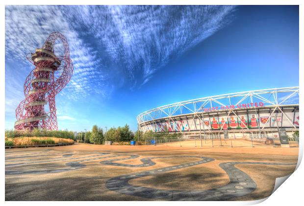 West Ham FC Stadium And The Arcelormittal Orbit  Print by David Pyatt