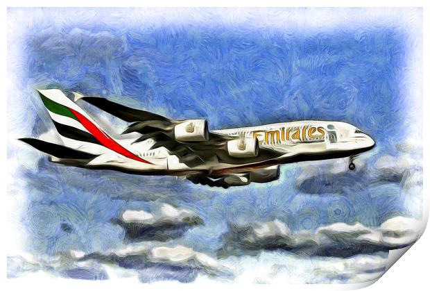 Emirates A380 Airbus Van Gogh Print by David Pyatt