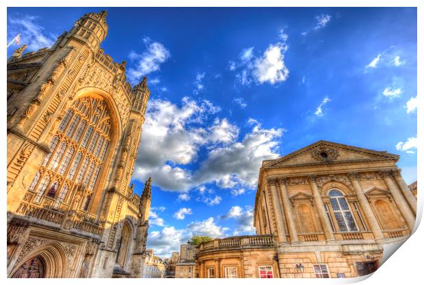 Bath Abbey And Baths Print by David Pyatt