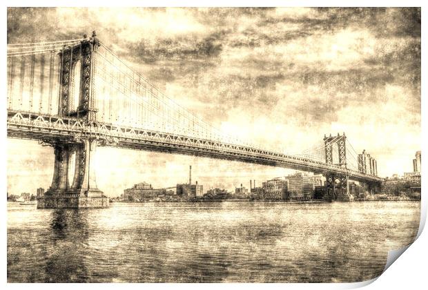 Manhattan Bridge Vintage Print by David Pyatt