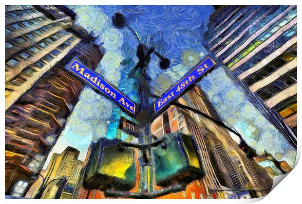 New York Street Sign Van Gogh Print by David Pyatt