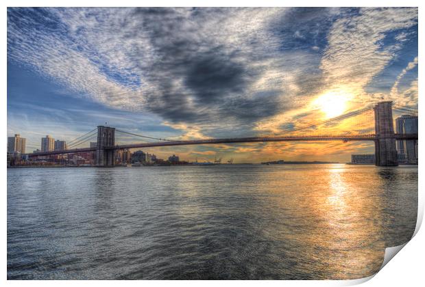 Brooklyn Bridge Sunset Print by David Pyatt