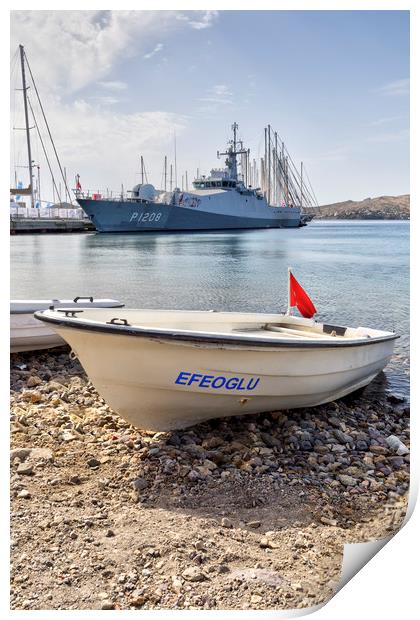 Turkish Navy Ship And Dinghy Print by David Pyatt