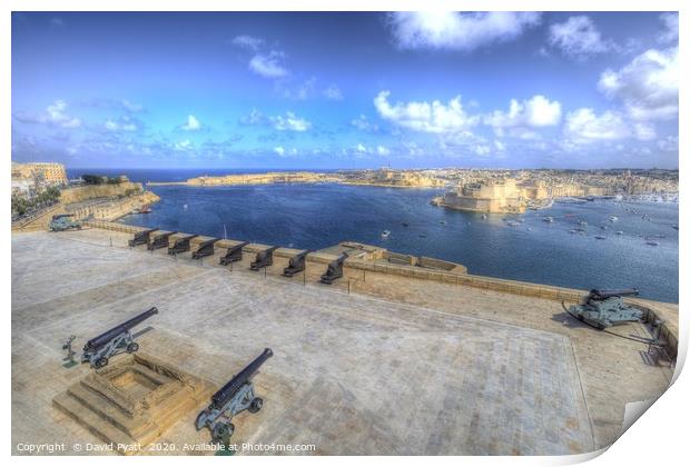 Cannons Valletta Harbour  Print by David Pyatt
