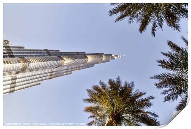 Burj Khalifa Dubai Palm Trees  Print by David Pyatt