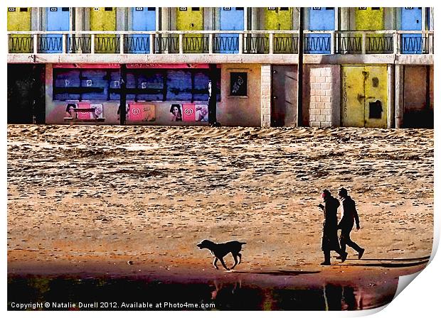 Footprints & Beach Huts Print by Natalie Durell