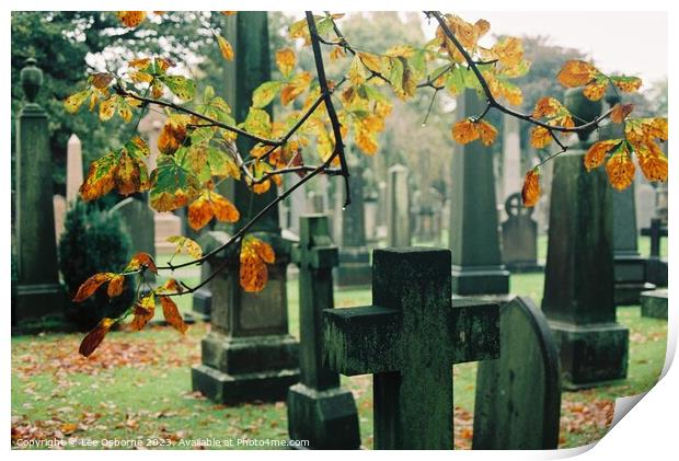 Hallowe'en in Dean Cemetery - Autumn Leaves and Gravestones Print by Lee Osborne