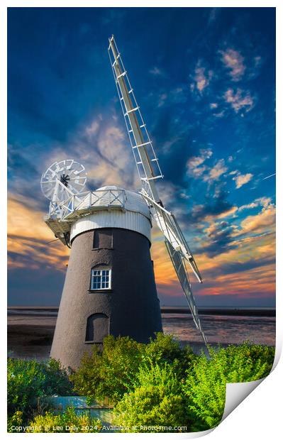 Windmill sunset Print by Lee Daly