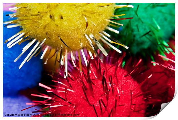 Tinsel coloured pompoms. Print by Lee Daly