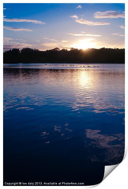 sunset over whitlingham lake. Print by Lee Daly