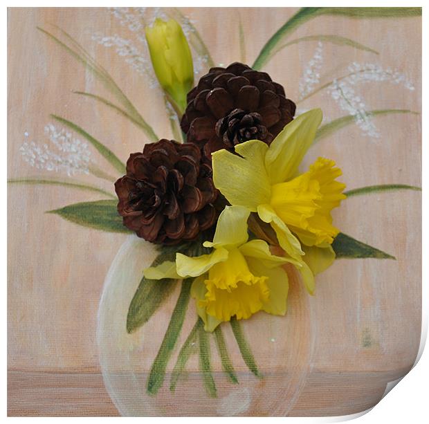 daffs and pine cones 3D Print by sue davies