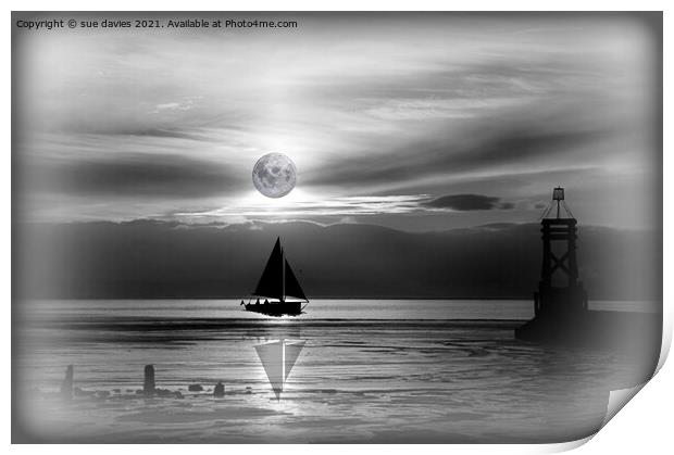sailing through the moonlight Print by sue davies
