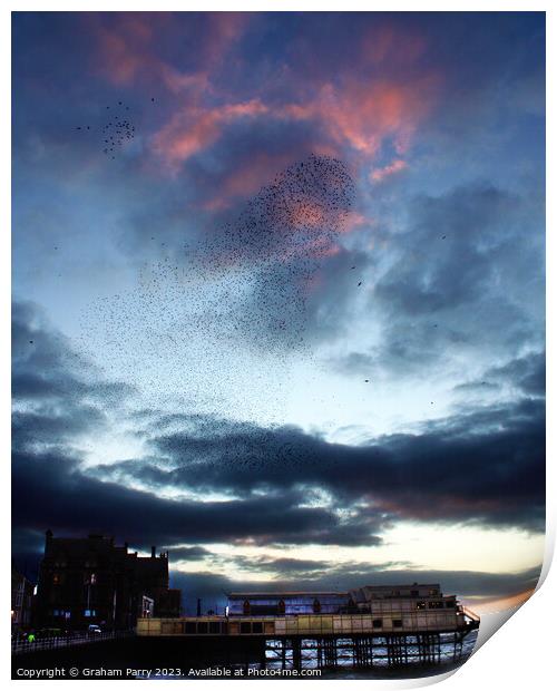 Starling Spectacle Over Aberystwyth Pier Print by Graham Parry