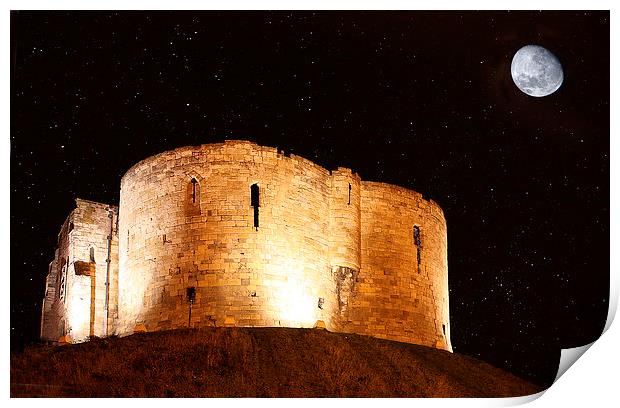 Moonlit Cliffords Tower at Midnight Print by Graham Parry