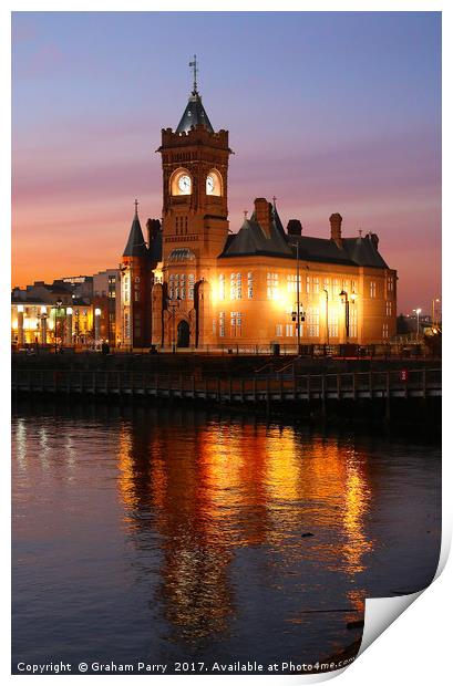 Cardiff Bay's Pierhead: A Dusk Enchantment Print by Graham Parry