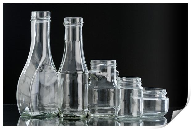 Glass bottles on black background Print by Josep M Peñalver